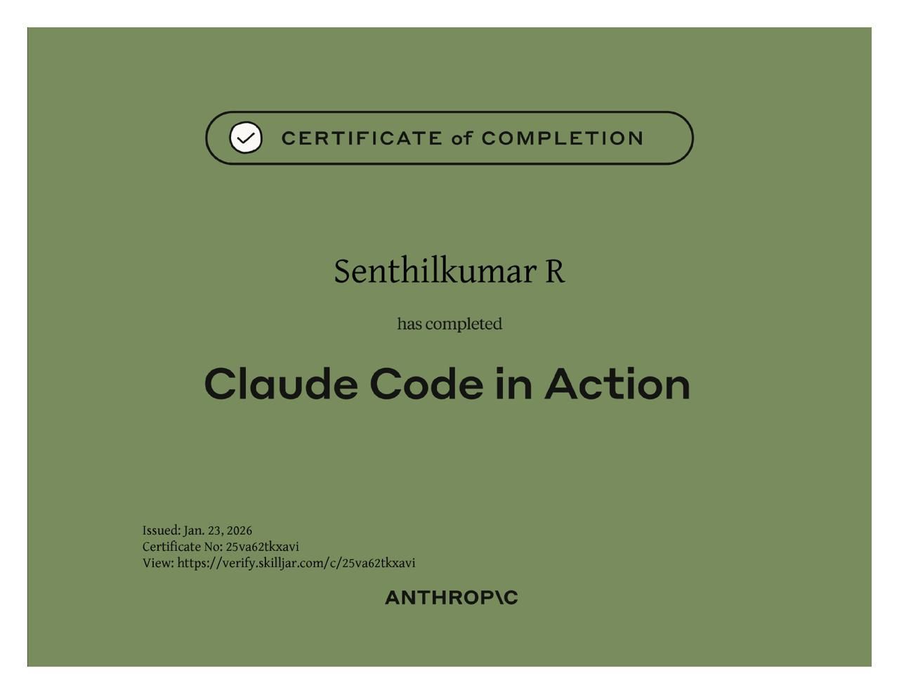 Claude Code certification from Anthropic validating command-line AI assistant development skills and expertise